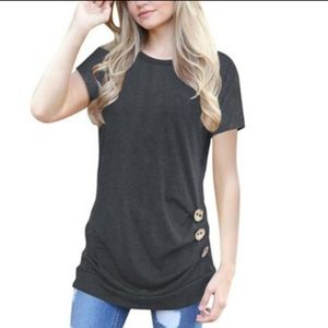 Gray Short-Sleeve Crew Neck Side Button T-Shirt lg
